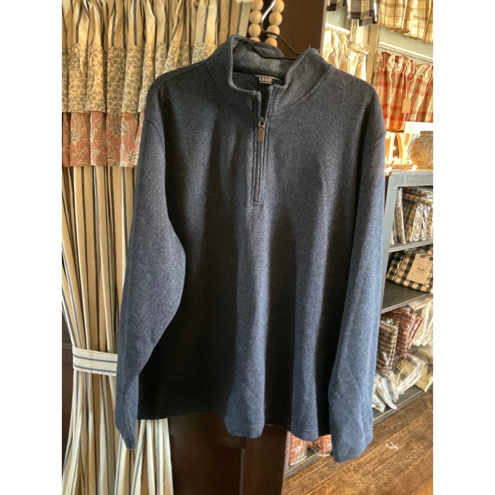 IZOD Mens 2XL Pullover‎ Sweater Quarter Zip Long Sleeve Blue